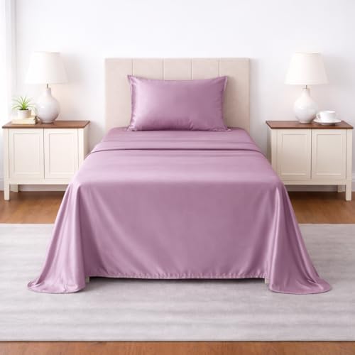 Image of LANE LINEN 100% Cotton Satin Fantasy Bedsheet Single Size - Lilac