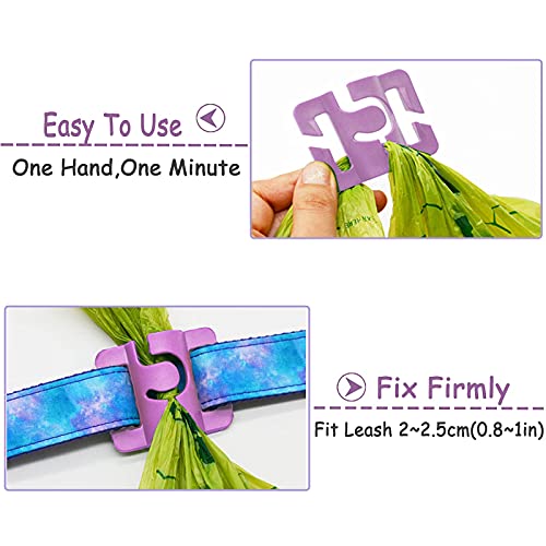 Image of Hands-Free Dog Poop Bag Holder for Basic Dog Leash Used Doggie Poop Bags Carrier for Flat Leash(2 Count,Purple)