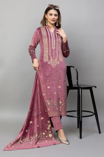 Image of HIFZAA velvet kurta palazzo set with dupatta for womens printed winter wear suit M to 4xl