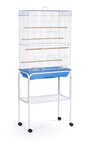Image of Prevue Pet Products Bird Cage Stand with Shelf - Medium Metal Cage Stand with Rolling Wheels, Mid‑Height for Cage Accessories, Toys, and Storage - White