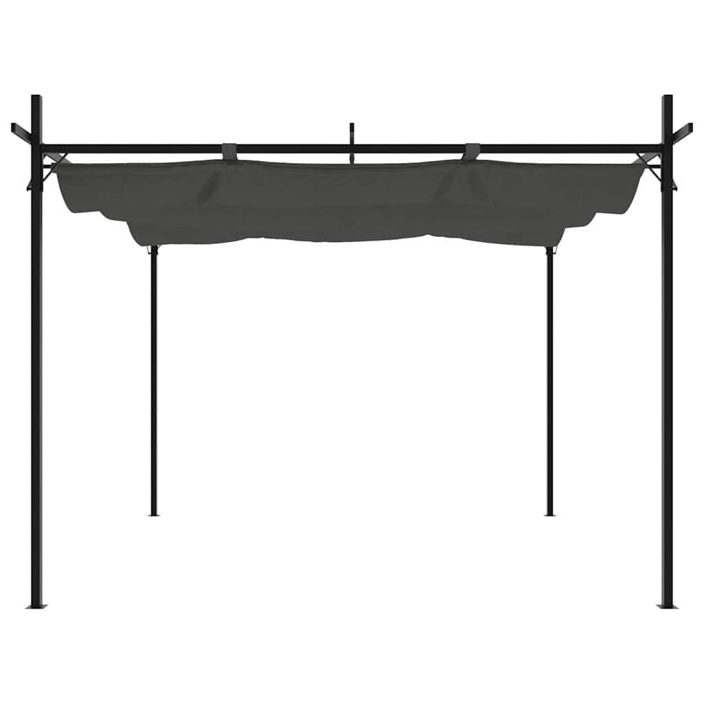 Pergola avec toit coulissant anthracite 295 x 292 x 230 cm, pergola en métal en acier revêtu par pulvérisation et aluminium, toit coulissant en tissu polyester avec revêtement PA pour personnalisation