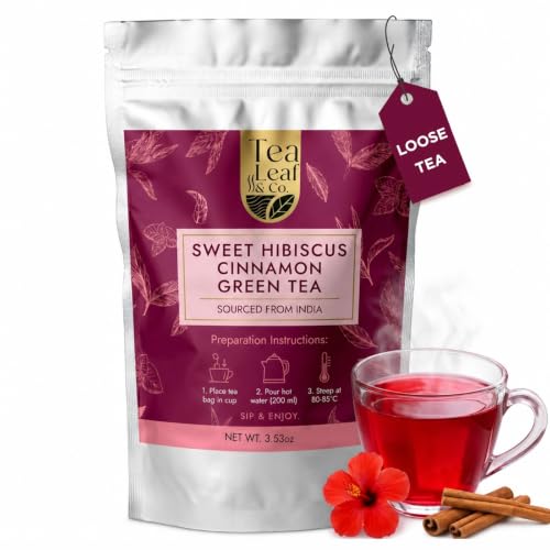 Image of Sweet Hibiscus Green Tea Loose Leaf (100gm /3.5oz), Makes Upto 50 Servings