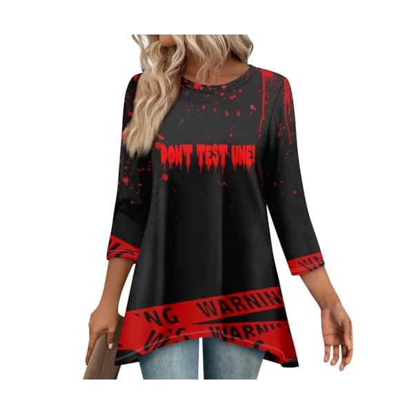 Halloween Shirt for Women Funny Graphic Tees Fall Winter Tops 2025 Casual 3/4 Length Sleeve Graphic Tops