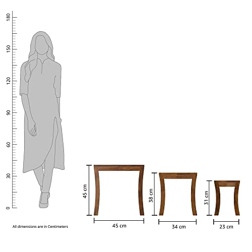 Image of STRATA FURNITURE Solid Sheesham Wood Loddin Nested Side Table | Space-Saving Wooden Bedside Table Furniture | Nightstand for Living Room Home (Set of 3, Natural Finish)