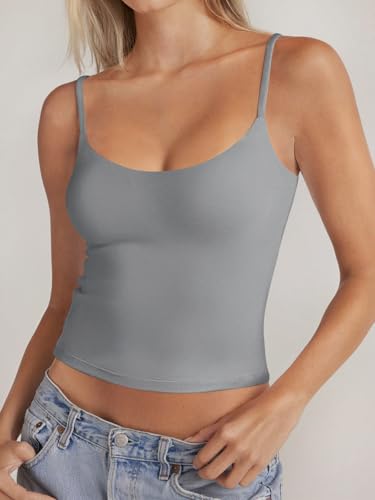 Image of PINKMSTYLE Women's Basic Double Lined Scoop Neck Tank Tops Adjustable Cami Tank Summer Sleeveless Tops