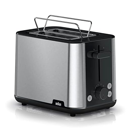 Braun PurShine Tostadora, Tostadora de 2 Ranuras, 8 Niveles de Tostado, Funciones de Recalentado y Descongelación, Bandeja Recogemigas, HT1510BK, 900W, Negro