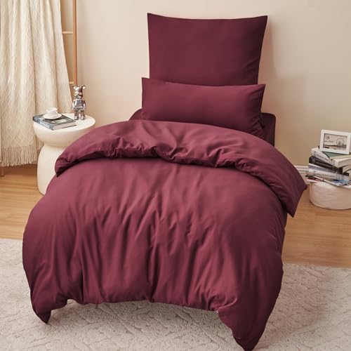 RUIKASI Bettwäsche 155x220 Rot 2teilig - Burgundy Mikrofaser Bettwäsche-Sets Oeko-TEX… – Ansicht 4