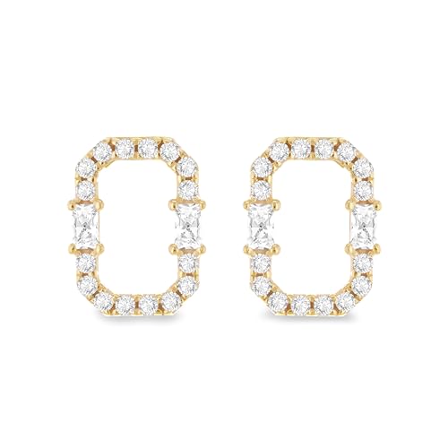 Boucles d'oreilles clous rectangulaires en or jaune 9 carats et oxydes de zirconium