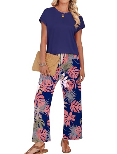 Image of WIHOLL Two Piece Sets for Women Summer Spring Outfits Lounge Sets Beach Vacation Clothes Airport Travel Matching Clothing