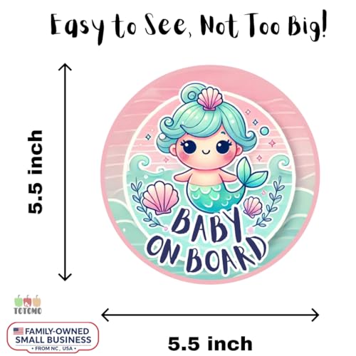 Image of TOTOMO Baby on Board Sticker for Car | Princess Inside Mermaid Sticker - Cute Ocean-Themed Car Decal, Durable Vinyl Safety Sign for Window, Bumper, or Nursery Door - Peel-and-Stick
