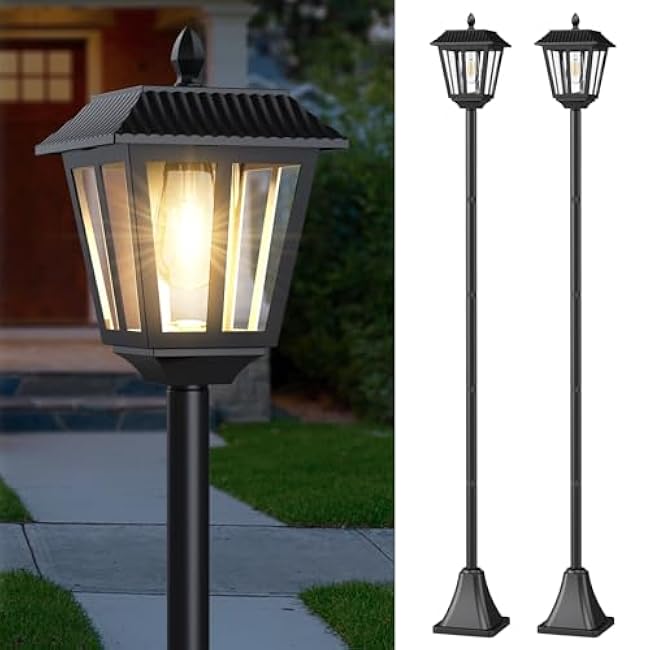 Greluna 68 Inches Solar Lamp Post Light Outdoor, Warm White, IP45 Waterproof Solar Post Lights Outdoor, Pole Lights Decorative Lamp for Yard Garden Patio Lawn Pathway Driveway Front/Back Door2 Pack,