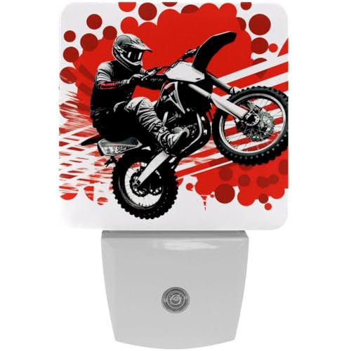 Image of NEWzone Dirt Bike Motocross Night Light for Kids 2 Pack, LED Plug into Wall Lights Dusk-to-Dawn Sensor, Nursery Nightlight for Kids Room, Bathroom, Bedroom Decor