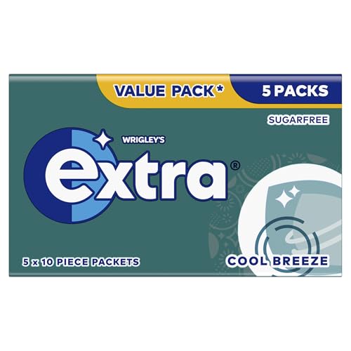 Extra Chewing Gum Sugar Free Cool Breeze Flavour 5 x10 Pieces Air Travel Essentials Festival Accessories & Road Trip Snacks