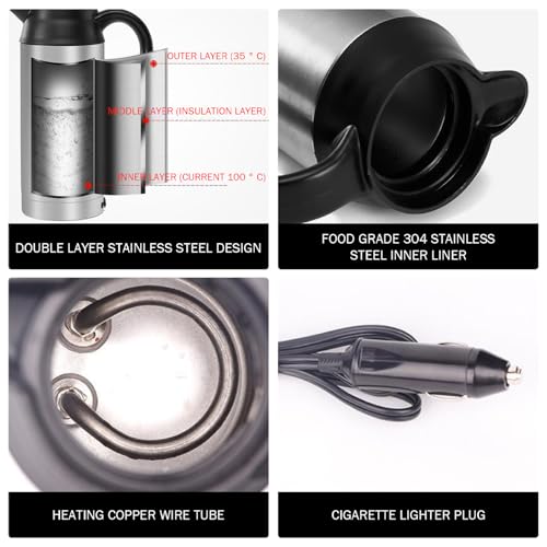 Tetera Eléctrica Portátil para Auto 750ml Acero Inoxidable miniatura 3