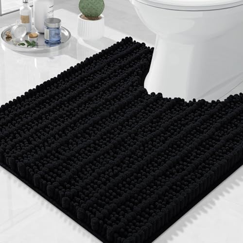 Image of Arotive Luxury Toilet Rugs U-Shaped 24x24, Extra Soft Thick Absorbent Shaggy Chenille Bath Rugs, Machine Wash Dry, Bath Mat for Toilet Base, Tub and Shower, Home Decor Accessories, Black