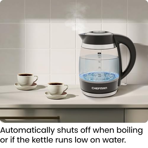 Chefman Electric Kettle, 1.8L 1500W, Hot Water Boiler, Removable Lid for Easy Cleaning, Auto Shut-off, Boil Protection, Stainless Steel, BPA Free, Kettle