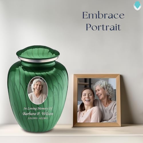 Image of Geturns Embrace Adult Personalized Picture Cremation Urns for Human Ashes I Large Photo Pearl Green Funeral Urn for Men and Women I 200 lbs