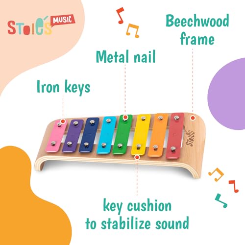 Stoie’s 8 Fliesen Regenbogenfarben C-Key Xylofon Klavier Keyboard Spielzeug für Kinder Kleinkinder mit Schlägeln und Notenblatt
