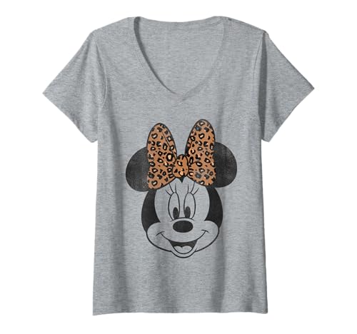 Disney Minnie Mouse Vintage Leopard Print Bow Portrait T-Shirt avec Col en V