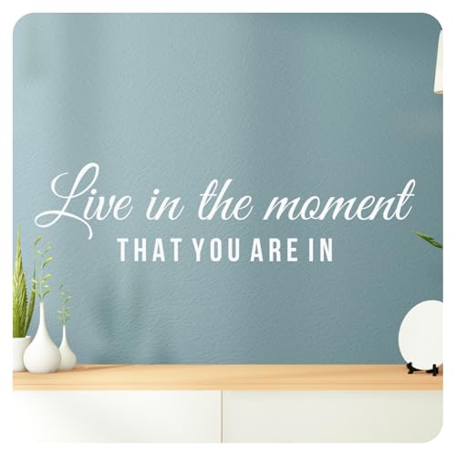 My Vinyl Story - Live in The Moment - Motivational Inspirational Wall Decal Sticker Quote Vinyl Art Decor for Home Office Bedroom Classroom Positive Affirmation, Removable (White, 36x10 inches)