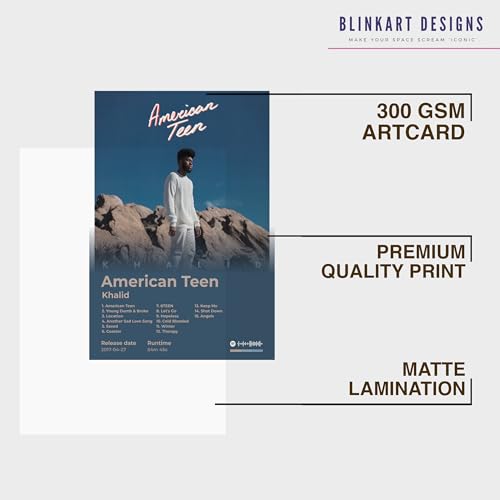 Image of BLINKART Khalid- American Teen opular Wall Photo Frames | Wall Art for Bedroom, Living Room, Studio or Office | Album Cover Print with Spotify Song Link QR Code | Gift for Fans - 8x12 In