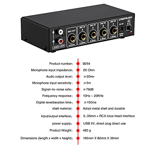 HUIOP Mixer de Microfone de 4 Canais Suporta Saída Estéreo Mini Mixer de Áudio com Ajuste de Graves