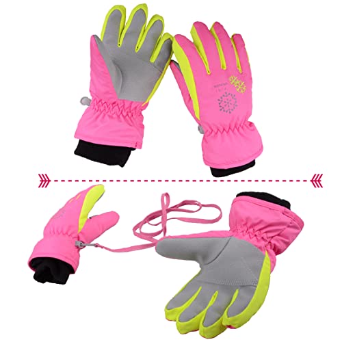 Jeelad Kids Winter Ski Gloves Snow Snowboard Gloves For Boys Girls 3 - 12 Years Old (Rose Red, S (6-8 Years Old)) #TOP5