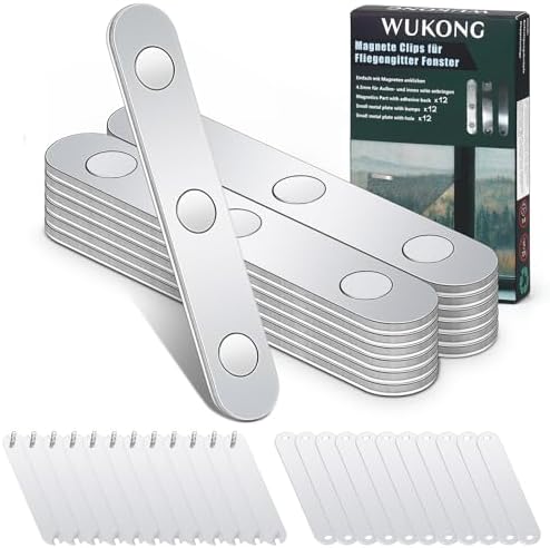 Wukong Fliegengitter Magnet Insektenschutz Magnete Set – 12er starke Magnete zur Befestigung von Fliegengitter an Fenstern, selbstklebend & wiederverwendbar, ohne Bohren, Zubehör f