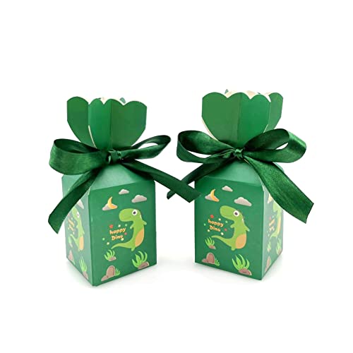 JZK Lot de 50 boîtes à dragées vertes en papier à motif dinosaure pour fête d'anniversaire d'enfants, boîtes cadeaux pour enfants pour décorations de fête dinosaures