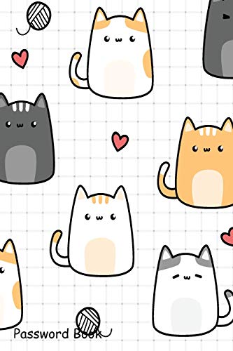 Password Book: Include Alphabetical Index With Cute Cat Kitten Cartoon Doodle Seamless Pattern