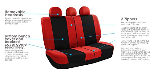 Image of FH Group Universal Car Seat Covers Full Set for SUV Truck Sedan Vans | Waterproof All-Purpose Cloth Seat Cover Set Airbag Compatible Washable Split Bench Protector Interior Upgrade - Red