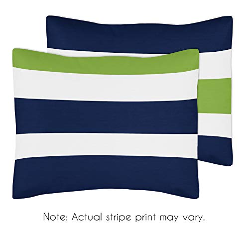 Navy Blue Lime Green And White Childrens, Kids, Teen 3 Piece Full/Queen Boys Stripe Bedding Set Collection #TOP4