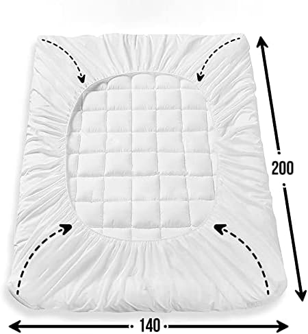 KOZZY HOME Thick Mattress Pad EU DOUBLE size, 350 TC Pillow Cotton Top Cooling Mattress Cover, Quilted Fitted Mattress Protector, 15-45 cm Deep Pocket Topper - Not Waterproof (140x200 cm, White)