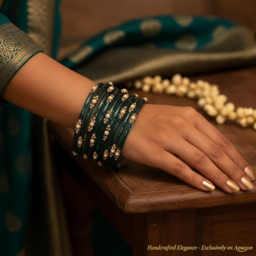 Image of SUNDRAM Women's Premium Fancy Glass Bangles for Women & Girls |with Zircon Gemstone Work & Charm| Traditional Ethnic Bangles Set of 12