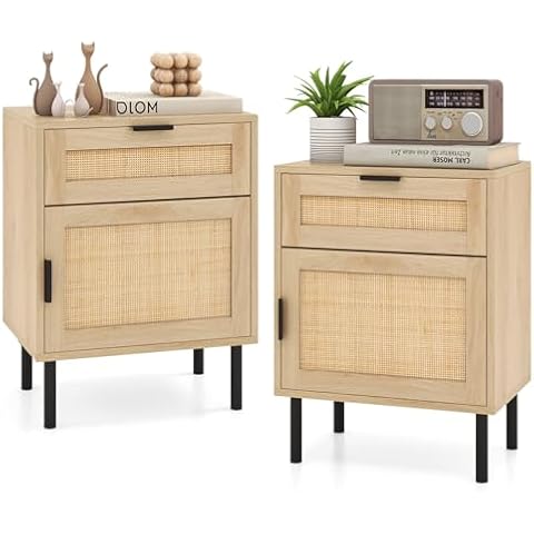 COSTWAY Rattan Bedside Tables Set of 2 Cover