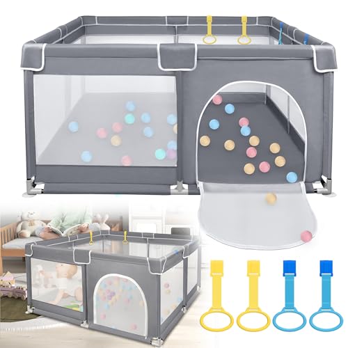 UISEBRT Laufstall Baby Laufgitter Schutzgitter mit Rutschfester Basis und Atmungsaktivem Netz und 50 Bälle, Stabiler Absperrgitter Aktivitätszentrum für Kinder,Dunkelgrau,127x127cm UISEBRT Laufstall Baby Laufgitter Schutzgitter mit Rutschfester Basis und Atmungsaktivem Netz und 50 Bälle, Stabiler Absperrgitter Aktivitätszentrum für Kinder,Dunkelgrau,127x127cm