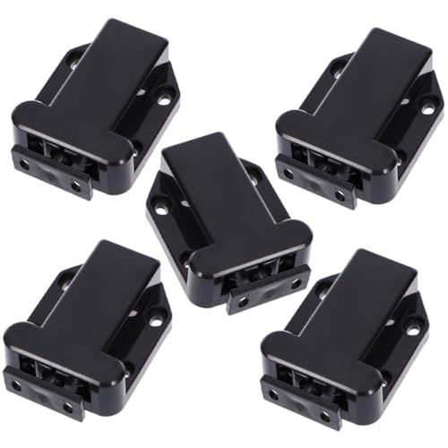 HAMPPLIES 5 piezas Pestillos para Armarios con Rebote Automático Cierre de Seguridad para Puertas de Muebles Fácil Instalación Color Negro para Armarios sin Tiradores