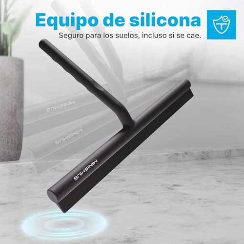 Minismus Limpiacristales para Ducha, baño, Azulejos, Espejos, Ventanas, Incluye Soporte magnético sin taladrar, Autoadhesivo, diseño Moderno (Negro, 28 cm) - imagen 6