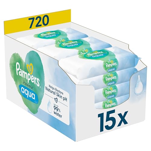 Pampers Harmonie Aqua Baby Feuchttücher Box, 720 Tücher (15 x 48), sanfter Hautschutz für zarte Haut mit 99% Wasser