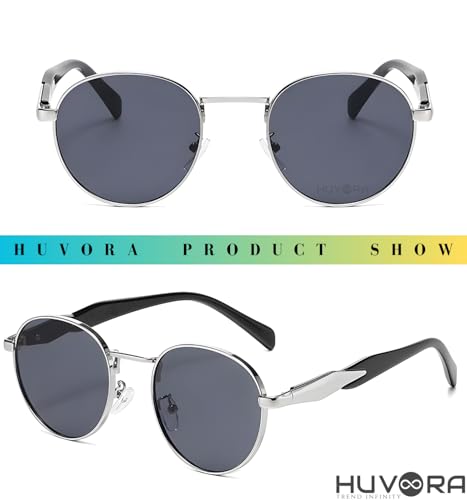 Image of Designer Ellipse Round Sunglasses for Men and Women - UV400 Protected Stylish Branded Goggles for Fashion Casuals Party Driving Travel - Metal Frame Unisex Retro Sun Glasses