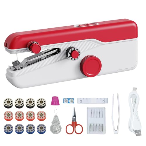 Macchina da cucire portatile mini elettrica per la casa, doppia velocità, macchina da cucire per amici, famiglia, amanti del fai da te o principianti del cucito (rosso)