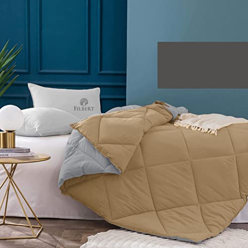 Image of Filbert - 400 GSM Reversible Microfiber Rajai Double Bed Comforter Blanket, Super Soft Microfiber Diamond Stitch Quilt (90 inch x 100 inch Inches /228cm x 254cm) - Comforter Double Bed|Silver /Beige