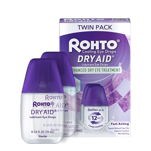Rohto Dry Aid Lubricant Eye Drops Twin Pack, Fast Relief for Dry Eyes, Long-Lasting Hydration, Dry Eye Symptom Relief, Moisturizing & Soothing for Dry Eyes, Contact Lens-Friendly, 0.68 fl oz