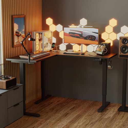 Image of Agilestic 59 Inch L Shaped Standing Desk Adjustable Height, Electric Corner Standing Desk, Sit Stand Computer Table with Splice Board, Black
