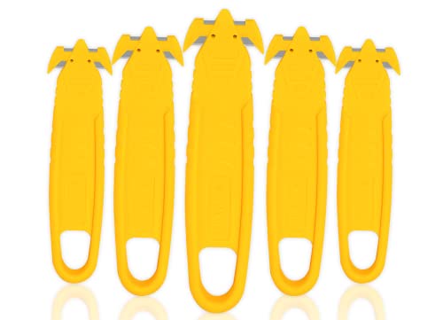 Image of T TOVIA Safety Box Cutter Hidden blade 5 Pcs Tape Cutter Safety Knife | SK2 Concealed Blade Safety Cutter Yellow Package Opener Tool For Plastic Wrap, Cartons, Cardboard, Straps, Film