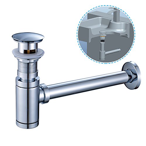 Preisvergleich Produktbild Auralum Siphon Ablaufgarnitur Set mit Überlauf Stöpsel, Edelstahl Abfluss Ventil passt Waschbecken Waschtisch Ablauf fürs Bad, Chrom