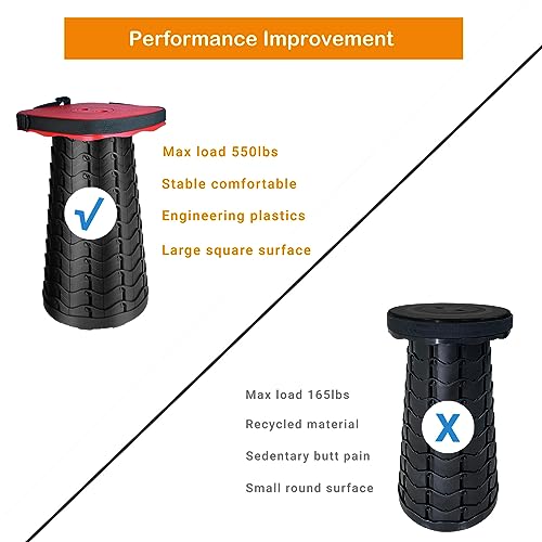 Image of Collapsible Camping Stool with Seat Cushion & Nylon Bag, Square Portable Telescopic Stool, Lightweight Sturdy Foldable Stool for Camp Fishing Picnic, Max Load 550 lb