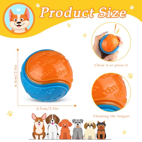QKURT 6 x Quietschender Hundeball, Haustier Training Ball, Hund interaktive Hund Ball, Hundespielzeug Zähne putzen, Welpen kauen Spielzeug, Hundebälle für die Ausbildung, Interaktion und Spielen