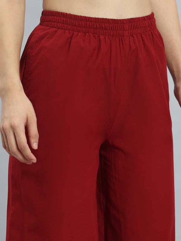 Image of GO COLORS Women Cotton Hakoba Wide Pant Ankle Length, Floral Embroidery, Relaxed Fit, Mid-Rise with Side Pocket