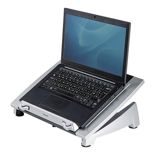 Fellowes Office Suites Laptop Stand for Desk 6 Height Adjustable Portable Laptop Riser for the Home and Office - Max Monitor Size 17, Max Weight 5KG - Black/Silver